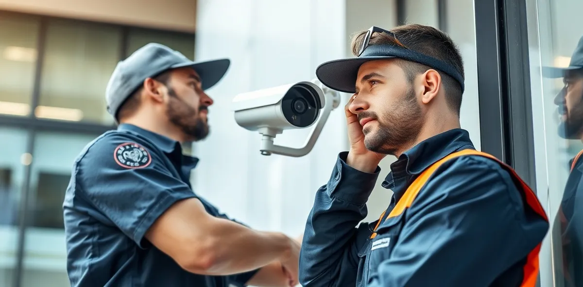 Professional Fort Worth security camera installation technician installing HD/4K commercial security system in DFW office